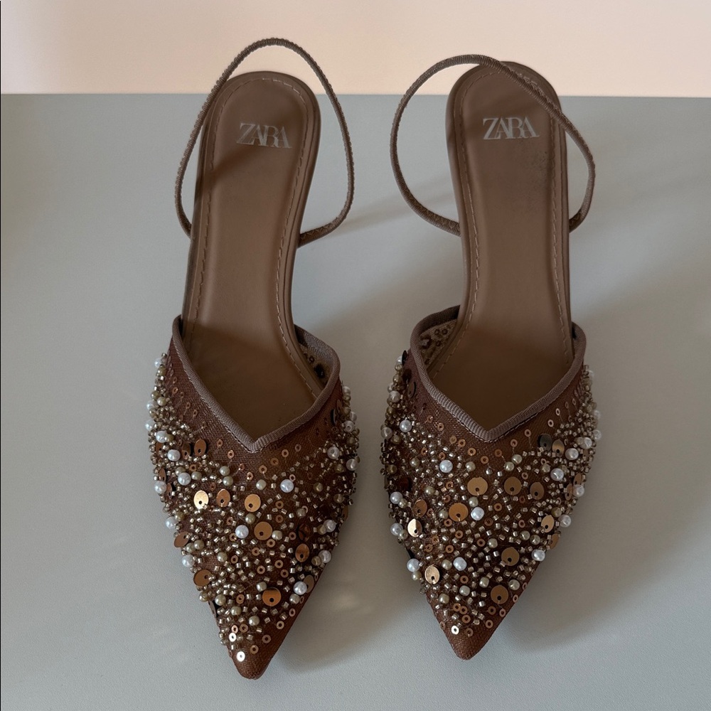 Zara Brown Embellished Heels